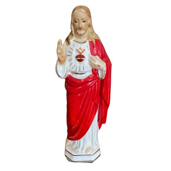 Vintage Sacred Heart of Jesus 6 Inch Figurine Ceramic - Picture 1 of 11